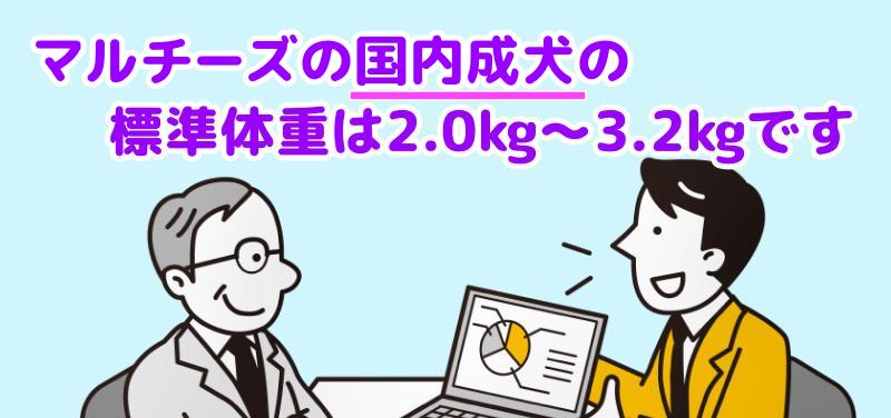 マルチーズの国内標準では、体重は2～3.2kgとされていますと言う専門家