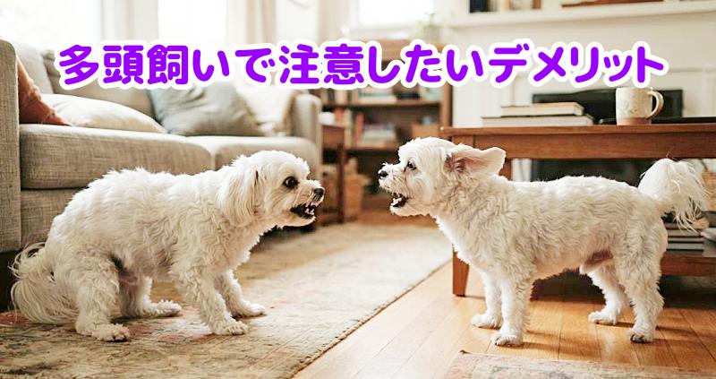 2匹のマルチーズがにらみ合う画像