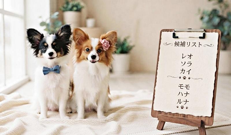 パピヨンの男の子・女の子と名前候補を並べた画像