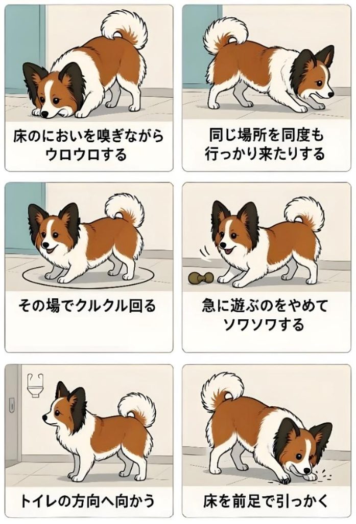 パピヨンの「排泄サイン」の図解