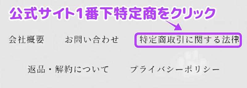 公式サイト1番下特定商をクリックの画面